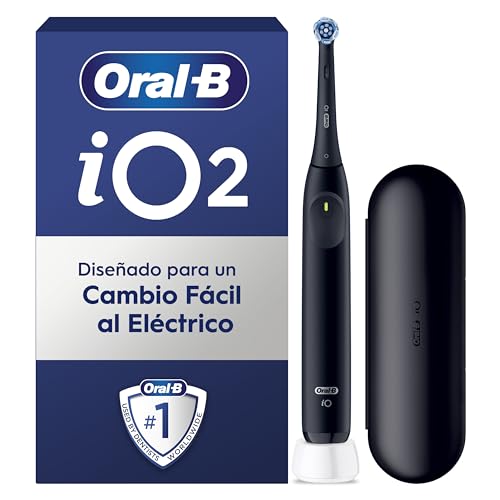 Oral-B iO 2 Escova de dentes elétrica preta noite, 1 cabeça, 1 estojo de viagem, 3 modos de escovagem, sensor de pressão e temporizador, desenhado por Braun