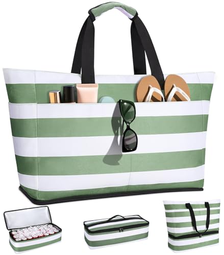 CIRYCASE Bolso Playa Mujer con Nevera 2 en 1, Impermeable & Plegable Bolsa Viaje XXL Familiar, Beach Bag 49L Extra Grande con Cremallera y 9 Bolsillos para Piscina/Picnic/Gimnasio/Compra Esenciales