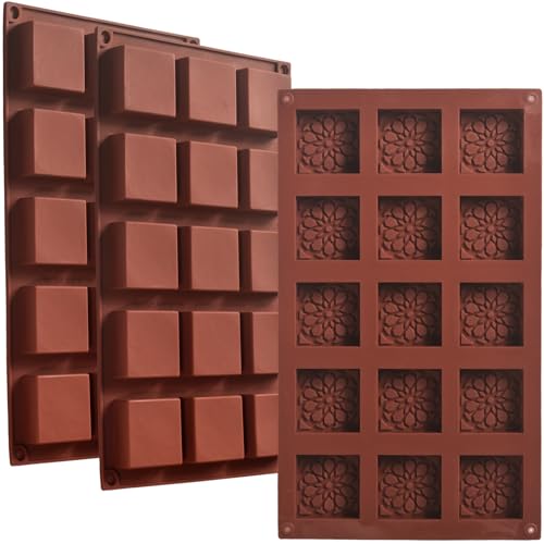 ionEgg Moldes quadrados de silicone com 15 cavidades, antiaderentes, de qualidade alimentar, flexíveis e duráveis para assar, fazer sabão, doces, sobremesas, cubos de gelo e artesanato, embalagem