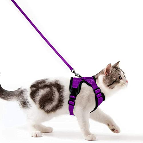 Wdmiya Arnês para gato anti-escape ajustável com alça de 150 cm, colete macio e confortável refletor, respirável para caminhar, treino, adulto grande médio e pequeno