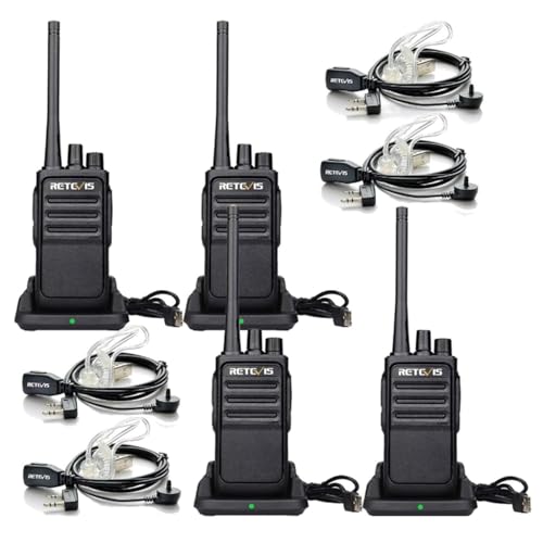 Retevis RT617 Walkie Talkie profissional, PMR446 Walkie-Talkie 16 canal, recarregável 1200 mAh, CTCSS/DCS VOX, Walkie Talkie amplo alcance com auricular para segurança (preto, 2 par)