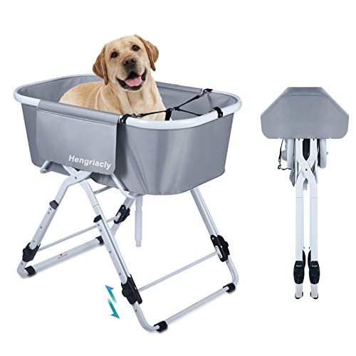 Hengriacly Banheira dobrável para cães, banheira para animais de estimação altura ajustável, capacidade de 65 kg, portátil banheira para cães pequenos e médios e gatos - cinzento
