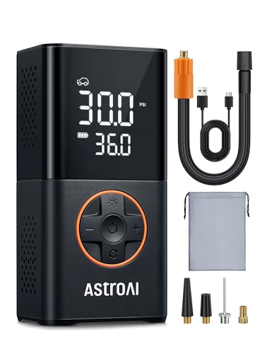 AstroAI Compressor de ar portátil, insuflador de rodas para carro, compressor de ar carro, insuflador rodas carro com bateria recarregável e luz LED para carro, bicicletas, Motoy etc.