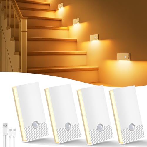Swoieltr Luz noturna com sensor de movimento, 4 peças recarregável de noite infantil com 3 modos, luz noturna LED para escadas, corredor, casa de banho, cozinha, quartos de crianças, branco