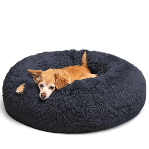 LUOJINYI Cama para cães, fofa, almofada para cães, redonda, cama para animais de estimação, donut e gatos, lavável com base antiderrapante, para cães grandes, médios e pequenos, 50 cm, azul marinho