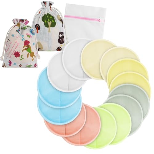 Aolso Almofadas de amamentação de bambu orgânico, 14 almofadas laváveis saco de lavagem, almofadas para mamilos de amamentação para maternidade, almofadas reutilizáveis para amamentação