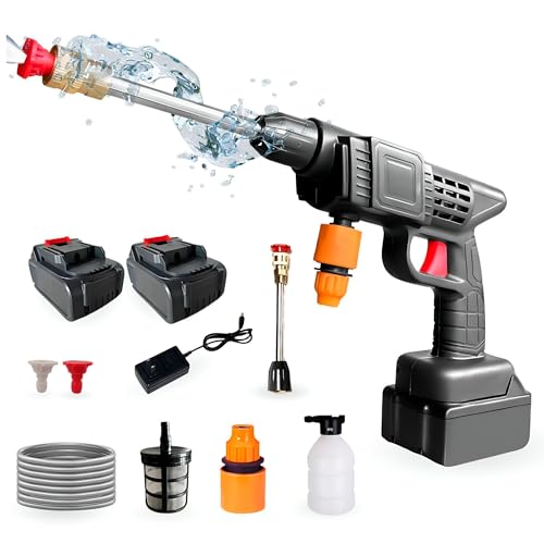 Pistola de alta pressão. Limpador de alta pressão portátil 35 bar/500 PSI e 1500 mAh/300 W e 2 baterias 48 V. Conjunto de pistola de limpeza sem fios, recarregável para limpar carro, terraço, jardim.