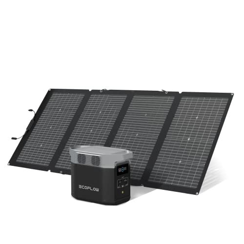 Pacote de gerador solar de 220 W e EcoFlow DELTA 2 com capacidade expansível de 1 a 3 kWh, bateria LFP, carregamento rápido, portátil para alimentação de reserva doméstica, campismo