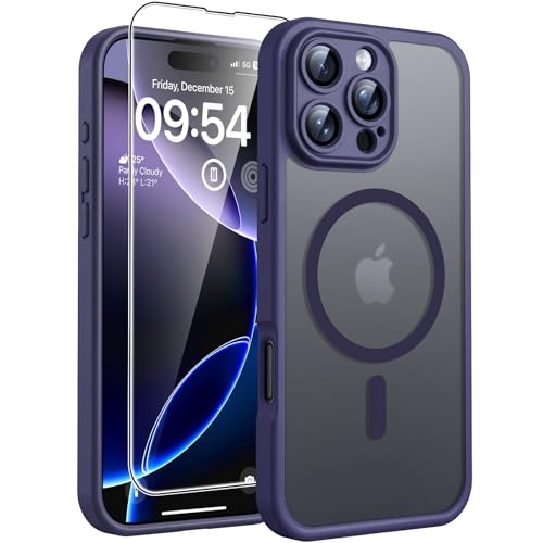TOCOL Capa para iPhone 16 Pro MAX, capa magnética para iPhone 16 Pro MAX 6,9 polegadas [proteção lente câmera] [proteção militar] translúcida mate traseira, roxo meia-noite