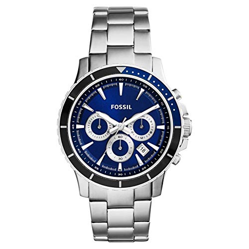 Fossil Relógio masculino Briggs, movimento cronógrafo de quartzo, caixa prateada de aço inoxidável de 42 mm com correia de aço inoxidável, CH2927, PRATEADO, pulseira
