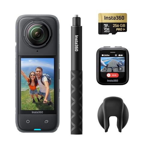 Insta360 Pacote GPS X4 - câmara de ação impermeável 8K 360, vídeo 4K grande angular, selfie stick invisível, protetores de lente removíveis, 135 min bateria, edição IA, estabilização