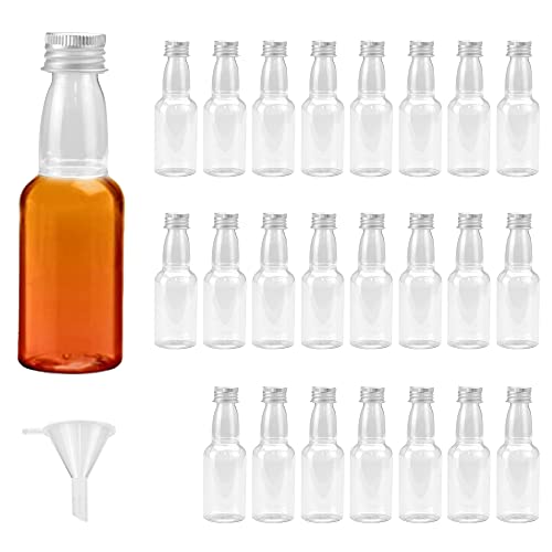 TANCUDER 24 frascos vazios para licor, 100 ml, frascos de plástico vazios para licor, com tampa garrafa de vinho pequena vazia, reutilizáveis, com 1 funil, mini garrafa para casamentos para leite sumo