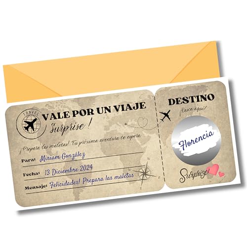 EQUIK PRODUCTS Vale presente de viagem surpresa | Cartão de raspar | Vale presente para preencher | Presente original para casal, presente Dia dos Namorados, presente romântico | Cupom de presente