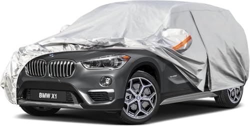 Kayme Capa de carro exterior, compatível com BMW X1 (2009-2025), capa para carro impermeável, respirável, anti-UV, anti-poeira, 6 camadas, cobertura de carro com fecho de correr e forro de algodão.