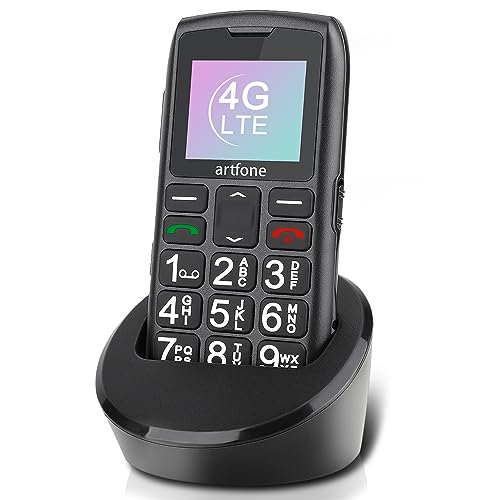 artfone Telemóvel para idosos com teclas grandes, C1 4G LTE sênior, volume alto, botão SOS, base de carregador, bateria de 1400 mAh, fácil de usar para idosos preto