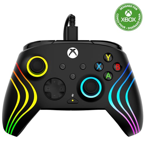 Turtle Beach Afterglow Wave Mando Negro con Cable RGB - con Licencia para Xbox Series XS, Xbox One y Windows - Botones programables, disparadores de Efecto Hall, Controles de Audio