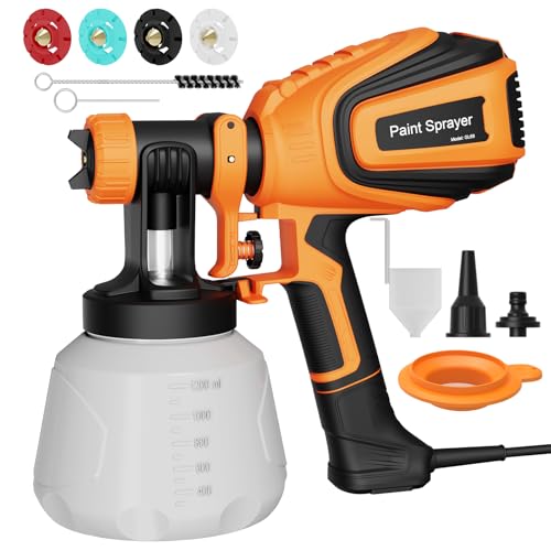 Pulverizador de pintura HVLP 700 W, pulverizador elétrico com depósito de 1200 ml, fluxo de 1000 ml/min, 4 bicos e 3 padrões de pulverização, inclui bicos de limpeza e sopro de pó