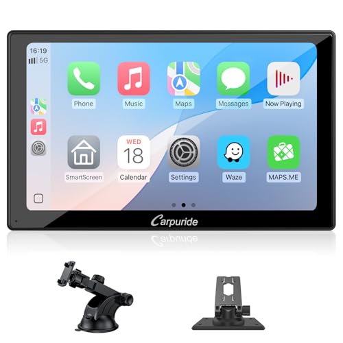 Carpuride V9 - Estéreo portátil para carro, sem fios Carplay e Android Auto, rádio de ecrã táctil HD 1080P de 9 polegadas com BT 5.0, ligação de espelho, suporte de sentido de luz, suporte