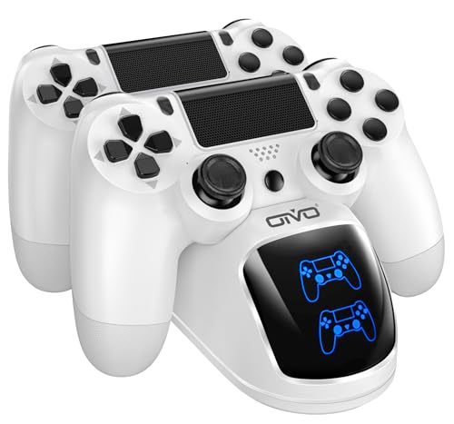 OIVO Carregador para comando PS4, base de carregamento com comando Playstation 4 com chip de carregamento de 1,8 horas, carregador PS4/Playstation 4/Pro/Slim, branco