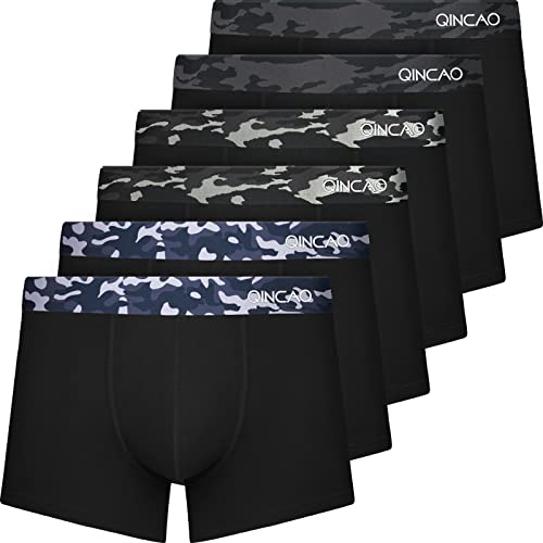 QINCAO Cuecas tipo boxers para homem, embalagem de 6 unidades, não arranham a pele, roupa interior de algodão (tamanho S-4XL)