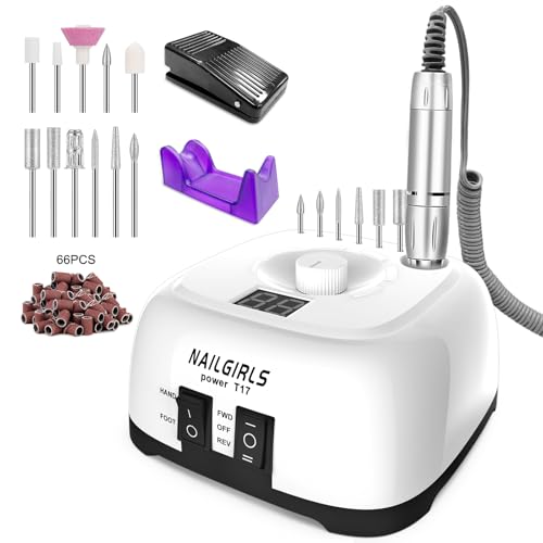 Torno profissional para unhas 35000 RPM, NAILGIRLS 11 em 1 torno de unhas acrílicas, torno elétrico para unhas com ecrã e pedal, baixo vibração torno profissional para unhas ambientes para manicure e