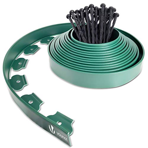 VOUNOT® Borda do jardim, relva, borda flexível, plástico, comprimento 10 m, altura 5 cm, com 30 pinos, verde