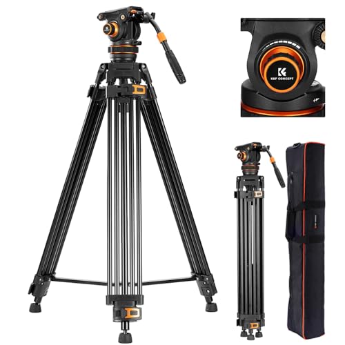 K&F Concept 75"/191 cm tripé vídeo VA3 BV20, tripé de liga de alumínio resistente com cabeça de fluido de 360°, compatível com Canon Nikon Sony e outros, carrega até 22 lb/10 kg