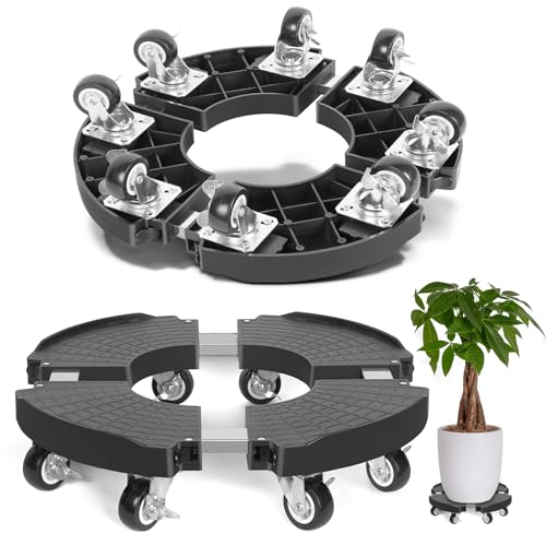 TreeGun Suporte para plantas com 8 rodas de bloqueio, plataforma com rodas ajustáveis 38 - 58 cm, suporte para vasos capacidade de carga 200 kg, base para flores com rodas para interiores e exteriores