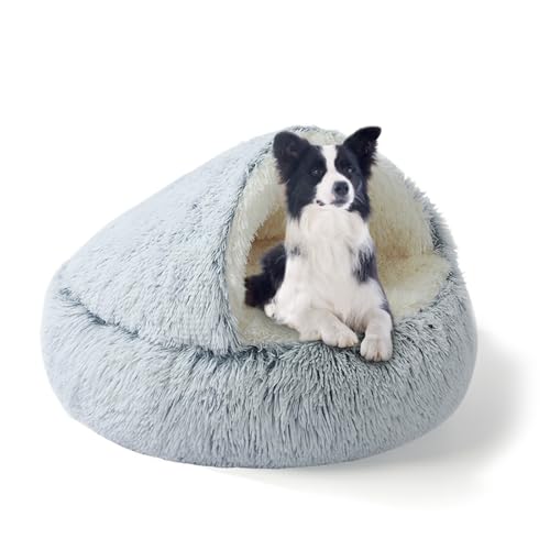 YAGE Cama grande para cães de 80 cm, capuz com suportes, cama esponjosa e calmante para animais de estimação com menos de 20 kg com capa removível lavável, cama de luxo super macia para animais de