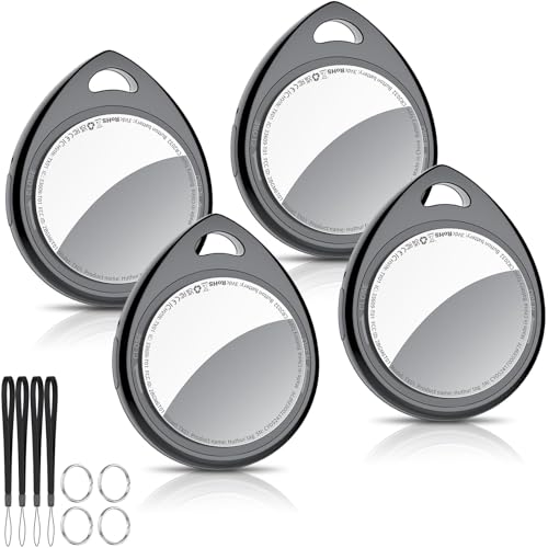QCOQ Air Tracker Tags 4 Pack, preto | Localizador de objetos Bluetooth compatível com pesquisar Apple (apenas iOS), Smart Localizador Bluetooth para chaves, carteira, bagagem, mochila, bateria