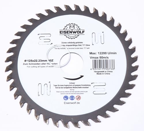 Lâmina de serra circular de 125 x 22,23 mm para madeira com 40 dentes TCT inclinados e cortes a laser para redução de ruído