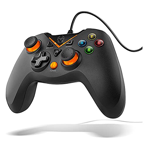 KROM KEY - Gamepad com cabo, X-input e Direct - input, joystick e gatilhos analógicos, função turbo, compatível com PC, PS3 e Android, cor preta