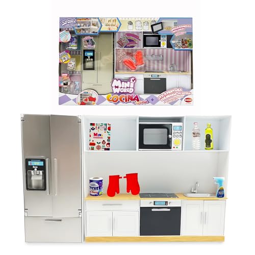 Bizak Mini World Playset cozinha, conjunto de cozinha com forno, micro-ondas, frigorífico, dispensador de gelo e acessórios, meninos e meninas + 6 anos, (64506010)