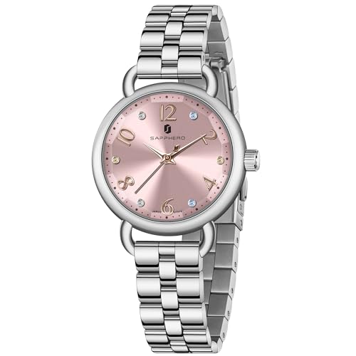 SAPPHERO Relógio mulher - resistente à água, pulseira de aço inoxidável, ornamentos de vidro, caixa circular, espelho tridimensional - relógio de luxo mulher quartzo ouro e prata