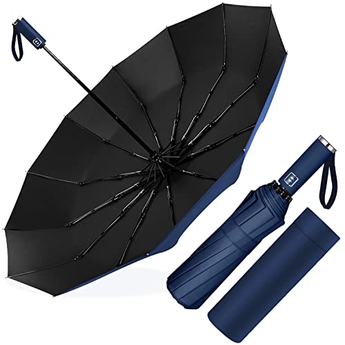 Guarda-chuva dobrável automático, guarda-chuva dobrável antivento, guarda-chuva grande de 12 hastes para homens e mulher, diâmetro 105 cm