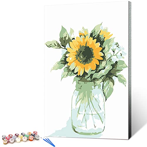 gelrovaled Pintura por NSJFS Adultos, pintura por números, kit de pintura a óleo de tela com pincéis, pigmento acrílico 20 x 30 cm, com moldura (Vasesunflower)