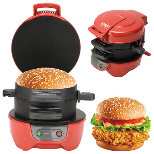HENYEER Sandwich torradeira hambúrguer, com aros para ovos e temporizador, eficientes placas de aquecimento antiaderentes com revestimento cerâmico antiaderente, perfeita para hambúrgueres (vermelho)