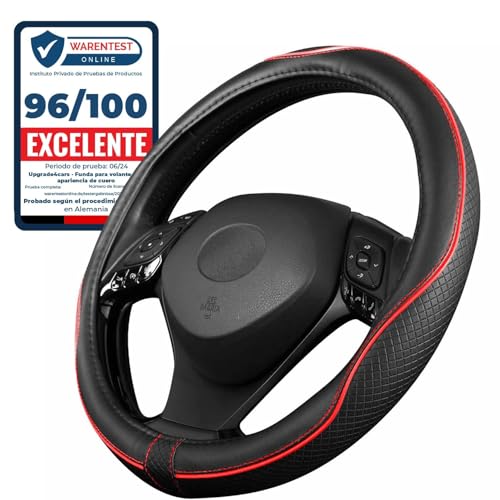 Upgrade4cars Capa volante carro universal preto vermelho poli pele | 37-39 cm diâmetro exterior | acessórios de carro interior decoração | ideias presentes