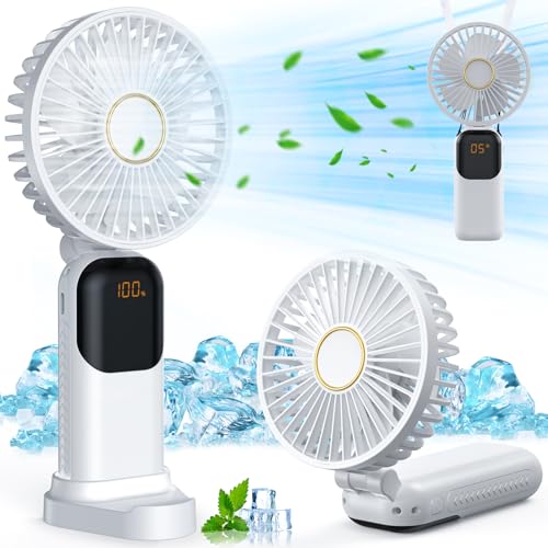 GIACOMO Mini ventilador de mão portátil, ventilador USB recarregável, pequeno ventilador de bolso de 5 velocidades com base, ventilador pequeno silencioso dobrável para o escritório escola viagens