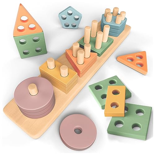 Brinquedos Montessori de empilhamento e de seleção 1 2 3 anos - brinquedo para atividades e desenvolvimento de madeira cores pastel - jogo Montessori para os mais pequenos 1 ano Montessori