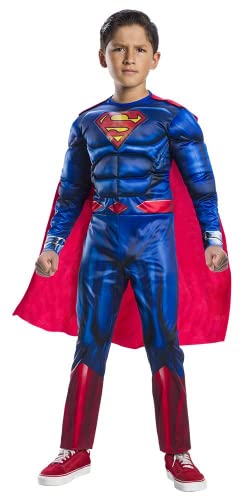 Rubies Traje Superman Black Line Deluxe para crianças, Jumpsuit com peito musculoso e capa, oficial DC Comics, Warner Bros para Halloween, carnaval, Natal e aniversário, 702263-S