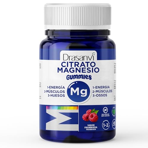 DRASANVI Borrachas de fecho de magnésio | Para cansaço e fadiga, articulações fortes, magnésio gomas sabor framboesas, sem açúcar, 45 gomas magnésio = 45 dias, magnésio magnésio magnésio