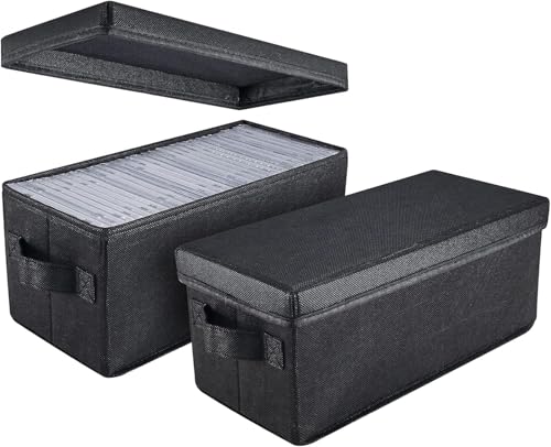 UENTIP Caixas de armazenamento de CD, embalagem de 2 suportes para CD, 13,2 x 5,9 x 5,3 polegadas, recipiente com capacidade para 30 CD em estojos completos para joias, 60 CD em estojos finos e 165
