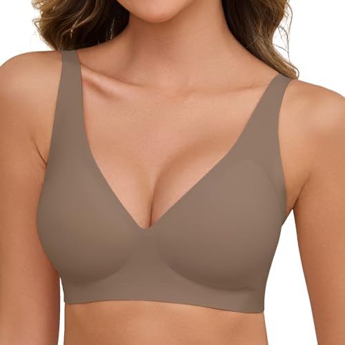 Nadeer Sutiã sem aros mulher sem costura push-up sutiã básico decote em V sutiã de dormir confortáveis com extensor de sutiã