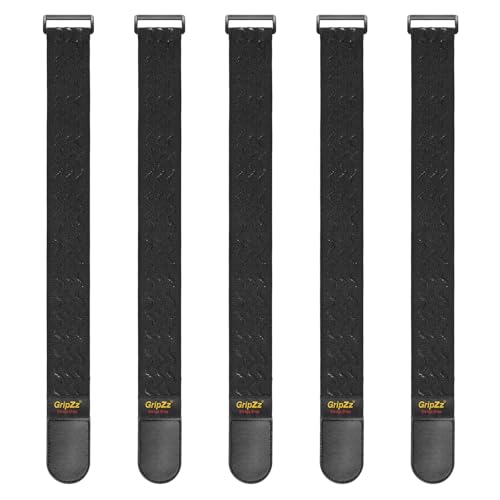 GripZz Faixas de correia com bandas elásticas com fechos de gancho e laço, 46 x 5 cm, 5 embalagens, faixa de fecho com fivela para organizar os seus cabos de extensão mangueiras bicicleta oficina