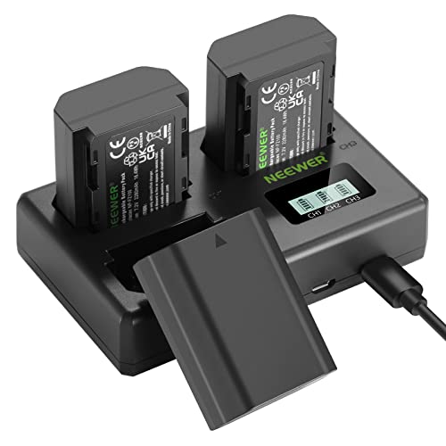 NEEWER NP-FZ100 Conjunto de bateria e carregador de substituição, pacote de 3 baterias NP-FZ100 de 2280 mAh e carregador USB de ranhura tripla compatível com Sony A1, A9, A9 II, A7R IV, A7S III, A7II,