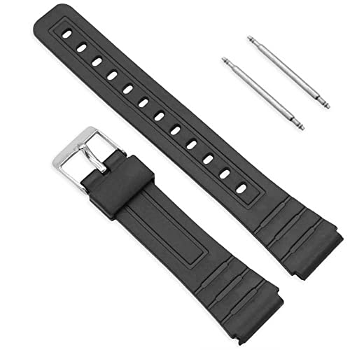 OcioDual Pulseira de silicone de substituição, fechos metálicos, compatível com relógio Casio F91W F-91W, preta, substituição, resina, molas