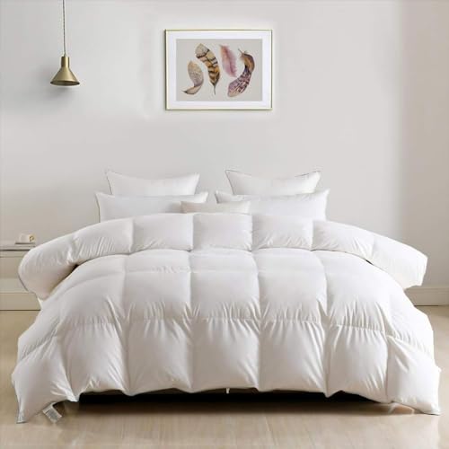 DWR Edredão, cama de 90, enchimento com penas e penas de ganso, calor médio para 4 estações, 250 gr/m², extra macio e leve, sem ruído ao mover, Oeko-Tex, branco, 155 x 220 cm