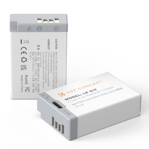 K&F Concept LP-E17 Bateria 1040 mAh com conector USB-C 2 baterias compatível com Canon EOS R50 R8 RP R10 R100,M6 II M5 M3 77D T6i 750D T6s 760D T7i 800D T8i 8i 50D