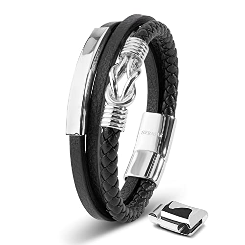 SERASAR Pulseiras de couro premium para homem | fecho seguro de aço inoxidável | três cores | caixa de jóias incluída